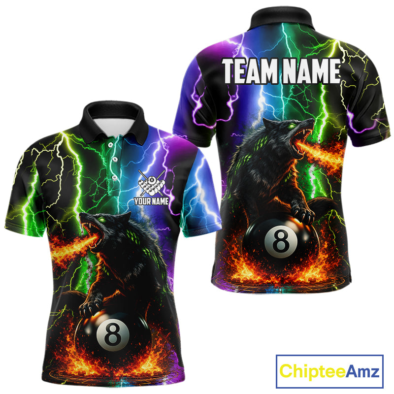 Colorful Lightning 8 Ball Wolf Billiard Shirt For Men Custom Pool Team Jersey Polo & 1/4 Zip TDM5987