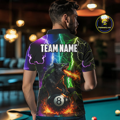 Colorful Lightning 8 Ball Wolf Billiard Shirt For Men Custom Pool Team Jersey Polo & 1/4 Zip TDM5987