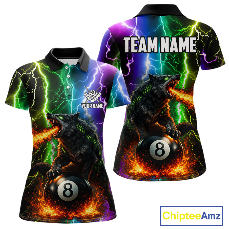 Colorful Lightning 8 Ball Wolf Billiard Shirt For Women Custom Pool Team Jersey Polo & 1/4 Zip TDM5987