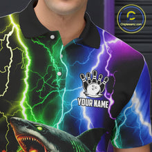 Load image into Gallery viewer, Colorful Lightning Shark Bowling Jersey For Men Custom Bowling Shirt Team Polo &amp; Quarter Zip TDM5988