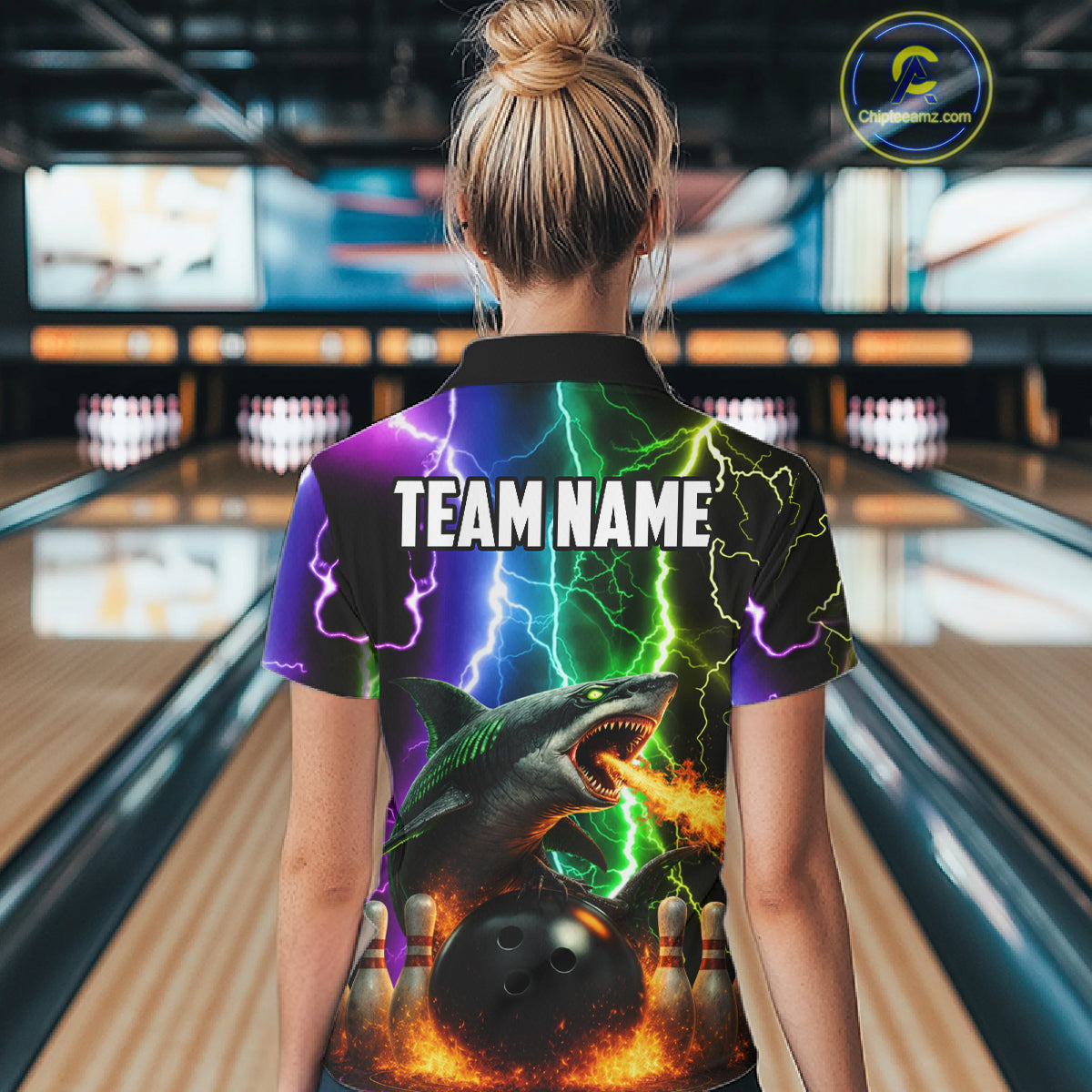 Colorful Lightning Shark Bowling Jersey For Women Custom Bowling Shirt Team Polo & Quarter Zip TDM5988