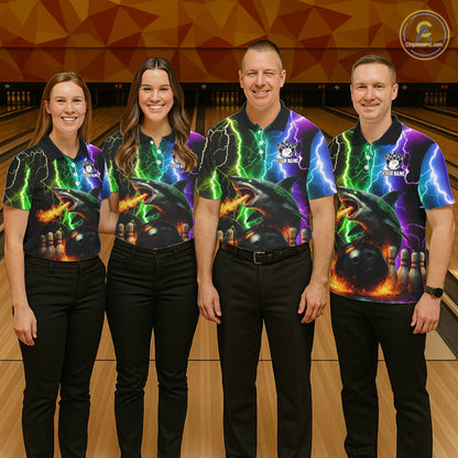 Colorful Lightning Shark Bowling Jersey For Women Custom Bowling Shirt Team Polo & Quarter Zip TDM5988