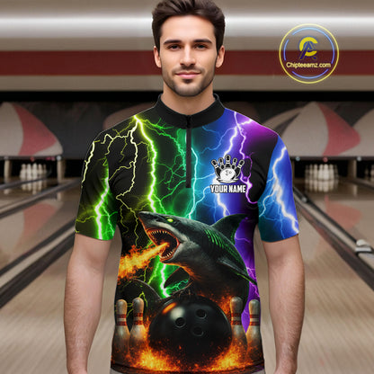 Colorful Lightning Shark Bowling Jersey For Men Custom Bowling Shirt Team Polo & Quarter Zip TDM5988