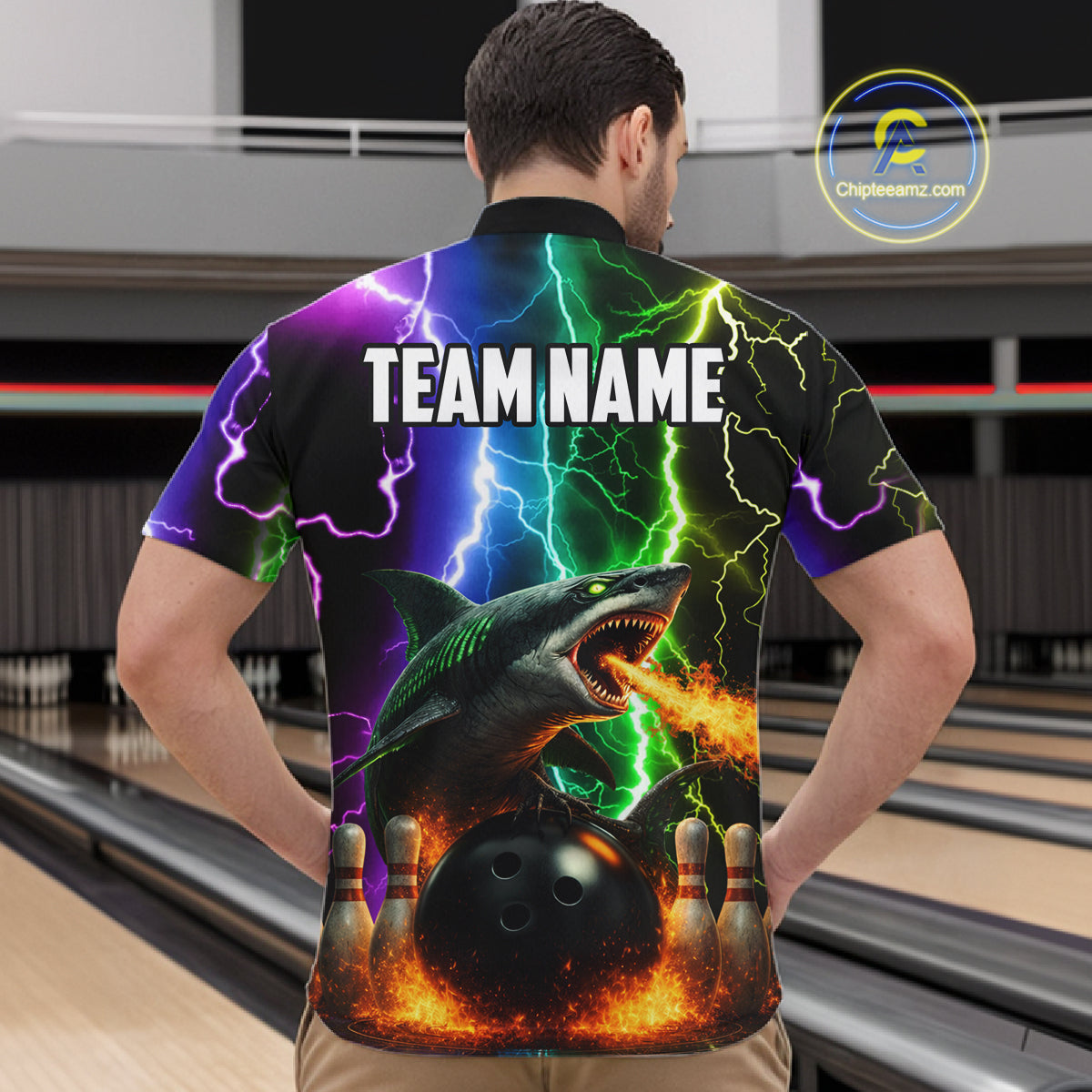 Colorful Lightning Shark Bowling Jersey For Men Custom Bowling Shirt Team Polo & Quarter Zip TDM5988
