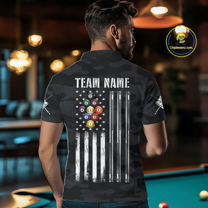 Personalized Camouflage US Flag Billiard Shirt For Men, 9 Ball Pool Team Jersey Polo & 1/4 Zip TDM5992