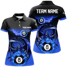 Load image into Gallery viewer, Blue Grim Reaper Flame 8 Ball Pool Billiard Shirts For Women Custom Billiard League Team Jerseys TDM2646