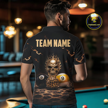 Black And Golden 8 Ball & 9 Ball Skull Billiard Shirt For Men Custom Leopard Pool Team Jersey TDM5997