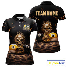 Load image into Gallery viewer, Black And Golden 8 Ball &amp; 9 Ball Skull Billiard Shirt For Women Custom Leopard Pool Team Jersey TDM5997