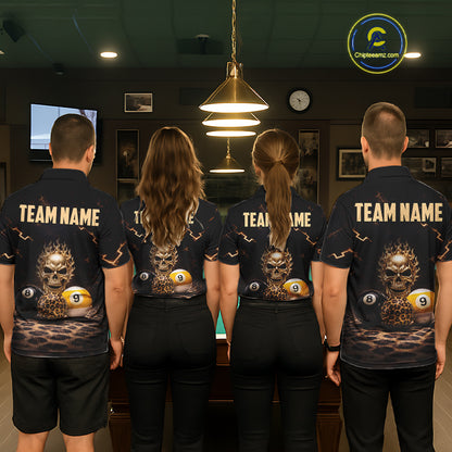 Black And Golden 8 Ball & 9 Ball Skull Billiard Shirt For Men Custom Leopard Pool Team Jersey TDM5997