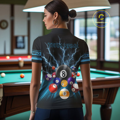 Blue Glowing Electric Billiard Shirts For Women Custom Billiard Jersey Team Polo & Quarter Zip TDM3818