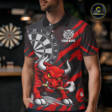 Load image into Gallery viewer, Black And Red Funny Bull Darts Shirt For Men Custom Darts Team Jersey Polo &amp; Quarter Zip Shirt TDM6237