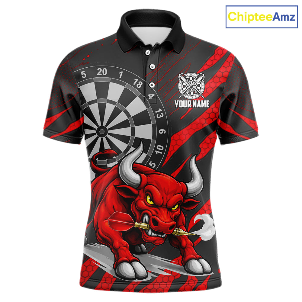 Black And Red Funny Bull Darts Shirt For Men Custom Darts Team Jersey Polo & Quarter Zip Shirt TDM6237