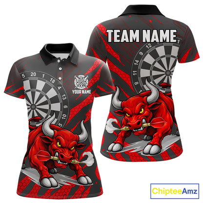Black And Red Funny Bull Darts Shirt For Women Custom Darts Team Jersey Polo & Quarter Zip Shirt TDM6237
