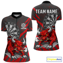 Load image into Gallery viewer, Black And Red Funny Bull Darts Shirt For Women Custom Darts Team Jersey Polo &amp; Quarter Zip Shirt TDM6237