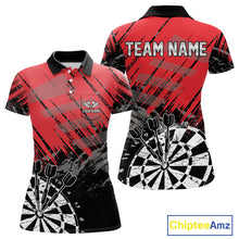 Load image into Gallery viewer, Red Black Grunge Darts Shirts For Women Custom Dart Jersey With Pocket Option TDM4107