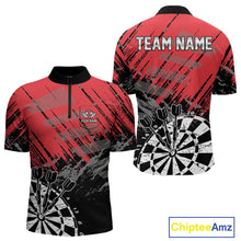 Load image into Gallery viewer, Red Black Grunge Darts Shirts For Men Custom Dart Jersey With Pocket Option TDM4107