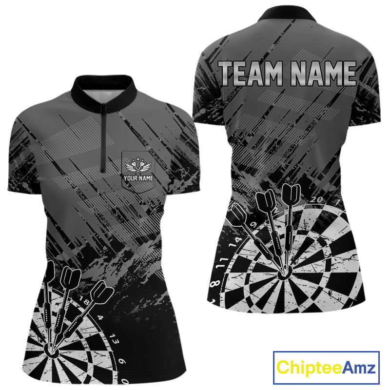 Grey Black Grunge Dart Shirts For Women Custom Dart Jersey With Pocket Option TDM4109