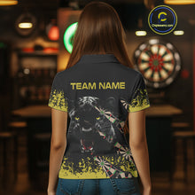 Load image into Gallery viewer, Grunge Black Yellow Panther Dart Shirt For Women Custom Dart Jersey Team Polo &amp; Quarter Zip TDM4484