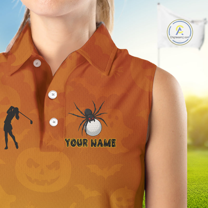 Personalized Funny Spider Golf Sleeveless Polo Shirt Custom Halloween Ladies Golf Outfit TDM4924