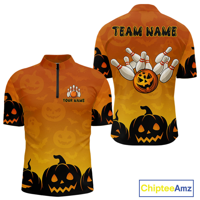 Personalized Orange Funny Bowling Halloween Shirt For Men Custom Bowling Team Jersey Outfit TDM4926