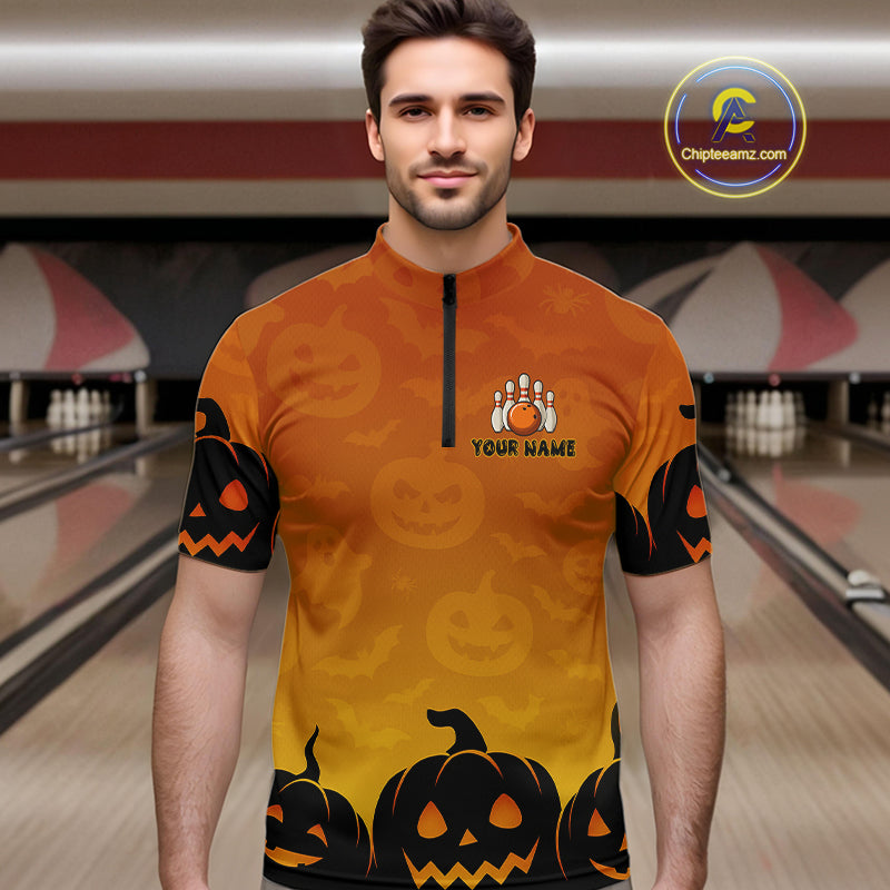 Personalized Orange Funny Bowling Halloween Shirt For Men Custom Bowling Team Jersey Outfit TDM4926