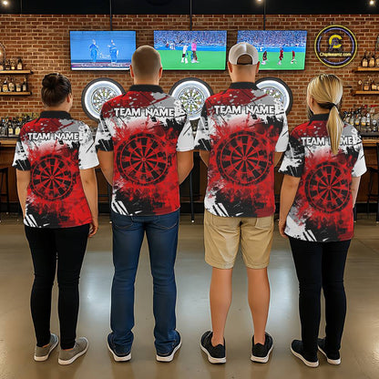 Red Grunge Paint Splash Dart Shirts For Men Custom Darts Jersey Team Polo & Quarter Zip TDM5352