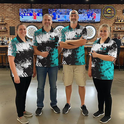 Turquoise Grunge Paint Splash Dart Shirts For Men Custom Darts Jersey Team Polo & Quarter Zip TDM5353