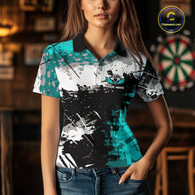 Load image into Gallery viewer, Turquoise Grunge Paint Splash Dart Shirts For Women Custom Darts Jersey Team Polo &amp; Quarter Zip TDM5353