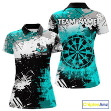 Load image into Gallery viewer, Turquoise Grunge Paint Splash Dart Shirts For Women Custom Darts Jersey Team Polo &amp; Quarter Zip TDM5353