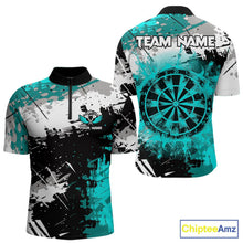 Load image into Gallery viewer, Turquoise Grunge Paint Splash Dart Shirts For Men Custom Darts Jersey Team Polo &amp; Quarter Zip TDM5353