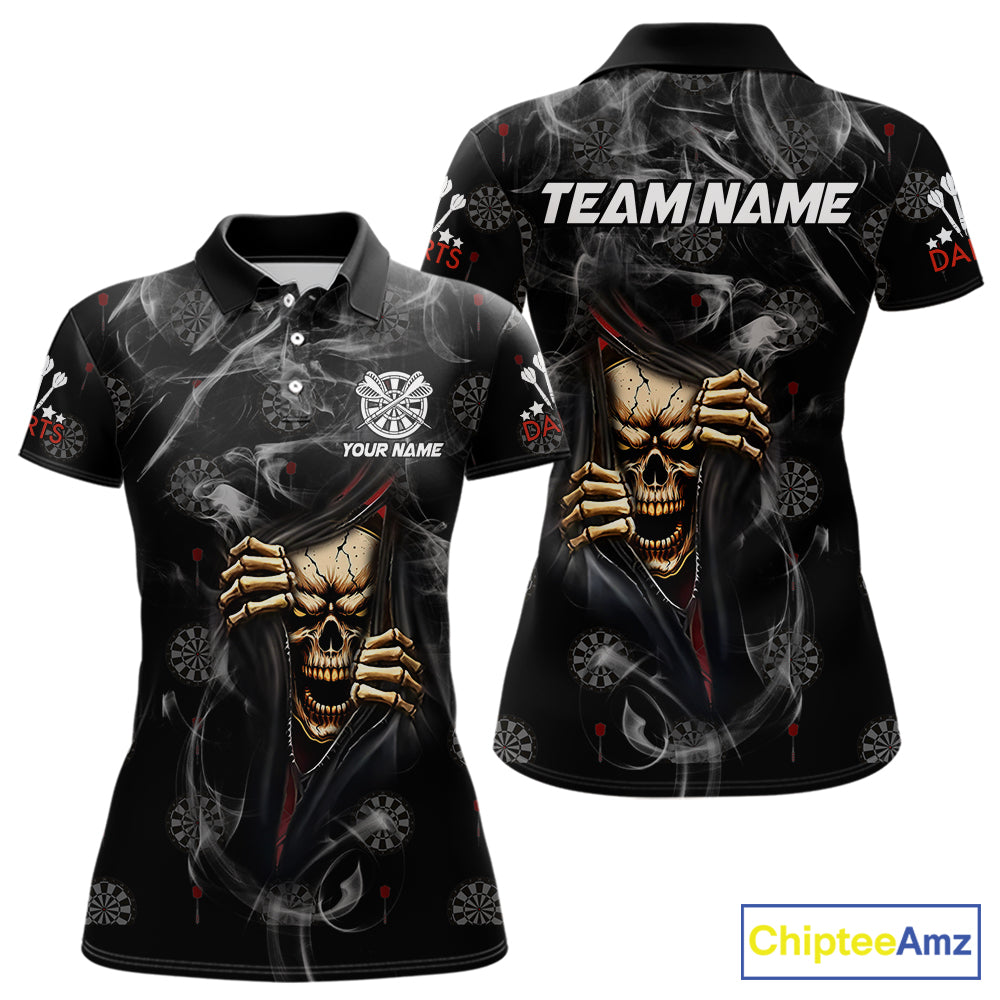 Personalized Skull Smoke Pattern Darts Shirt For Women Custom Darts Jersey Team Polo & 1/4 Zip TDM5355