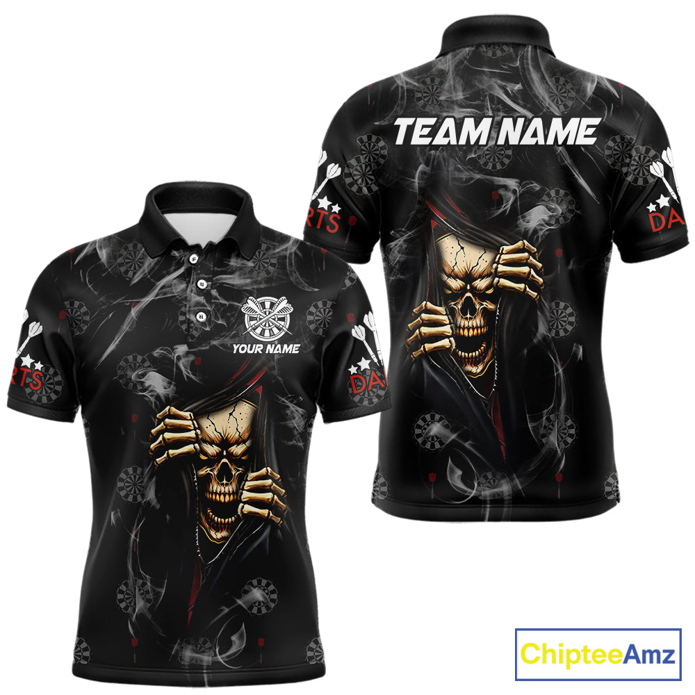 Personalized Skull Smoke Pattern Darts Shirt For Men Custom Darts Jersey Team Polo & 1/4 Zip TDM5355