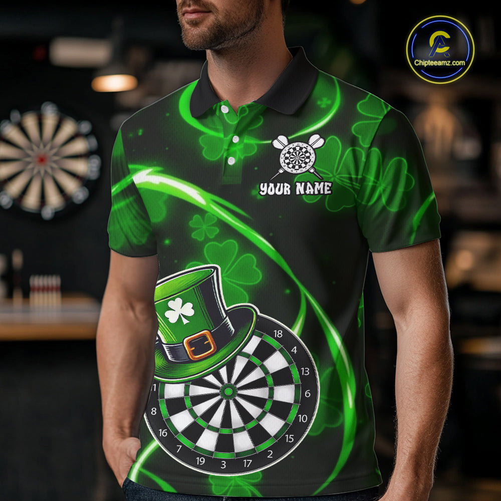 Green Glowing Shamrock Luckiest Darts Shirt For Men Custom St Patrick Day Darts Team Jersey TDM5356