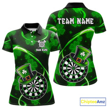 Load image into Gallery viewer, Green Glowing Shamrock Luckiest Darts Shirt For Women Custom St Patrick Day Darts Team Jersey TDM5356