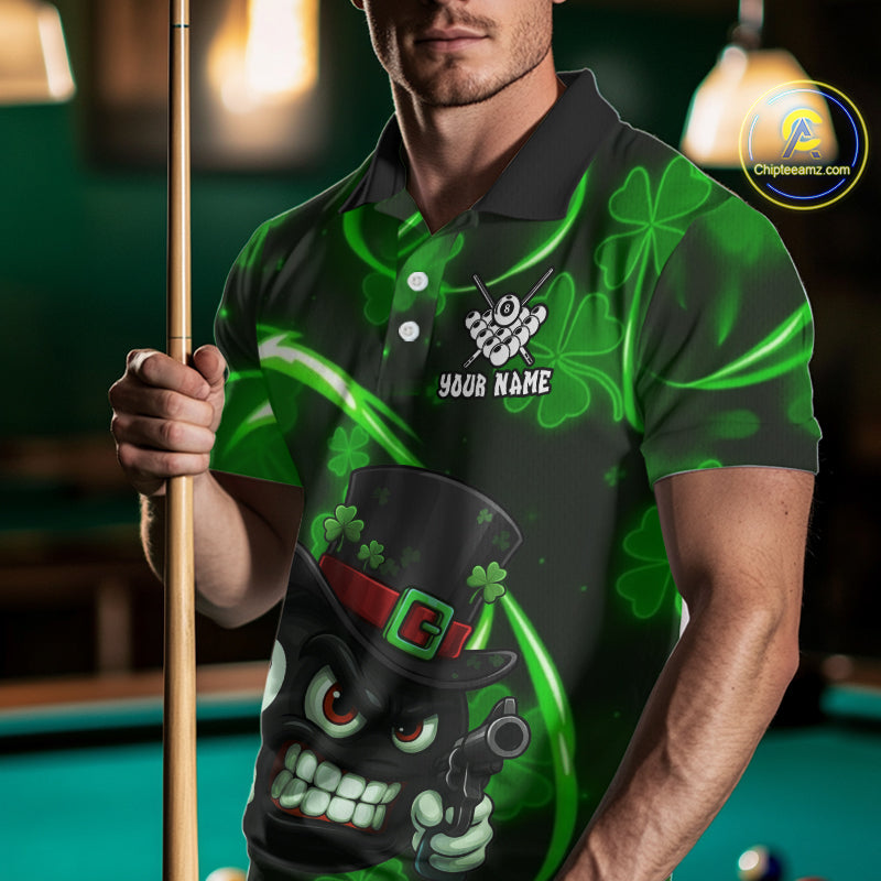 Personalized St Patrick Day 8 Ball Billiard Shirt For Men, Funny Shamrock Billiard Team Jersey TDM5357