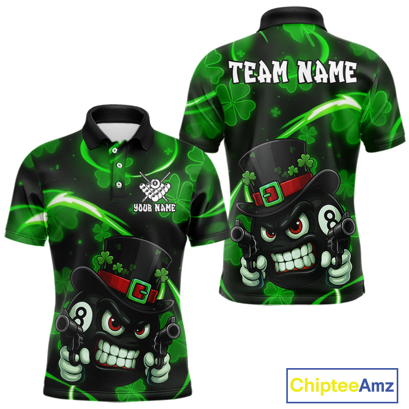 Personalized St Patrick Day 8 Ball Billiard Shirt For Men, Funny Shamrock Luckiest Billiard Jersey TDM5357