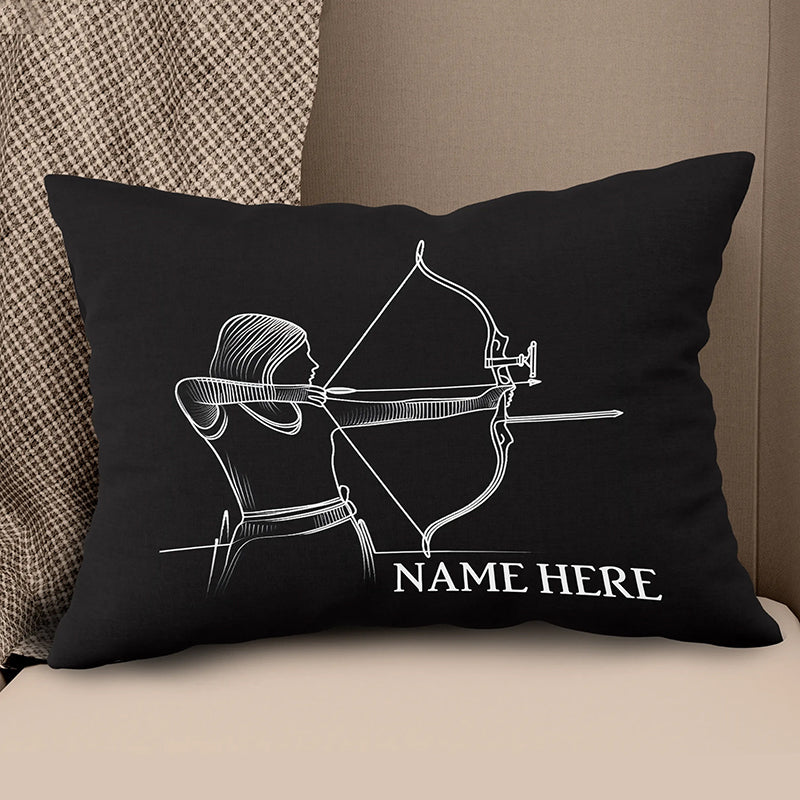 Customized Women Archer Line Drawing Black Pillow, Archery Pillow Gifts TDM0855