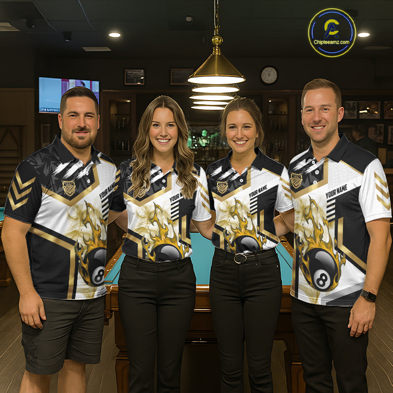 Gold 8 Ball Pool Fire Flame Smoke Custom Billiard Shirts For Men, Billiard Jerseys Team Uniform TDM5848