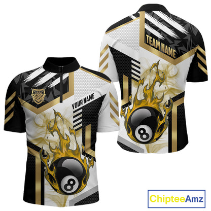Gold 8 Ball Pool Fire Flame Smoke Custom Billiard Shirts For Men, Billiard Jerseys Team Uniform TDM5848