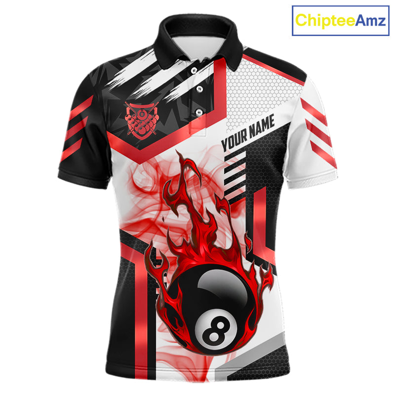 Red 8 Ball Pool Fire Flame Smoke Custom Billiard Shirts For Men, Billiard Jerseys Team Uniform TDM5849