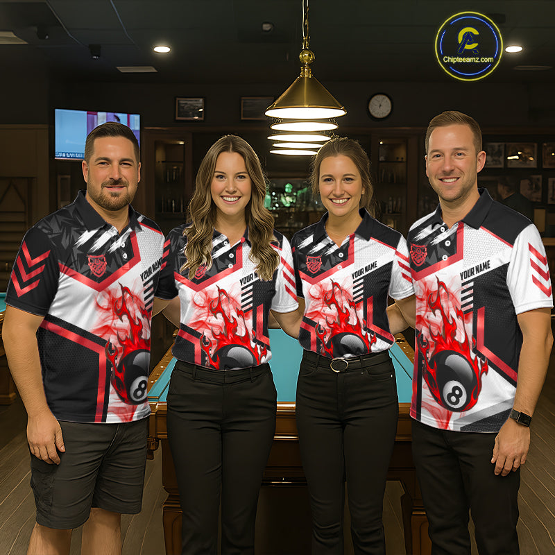 Red 8 Ball Pool Fire Flame Smoke Custom Billiard Shirts For Men, Billiard Jerseys Team Uniform TDM5849