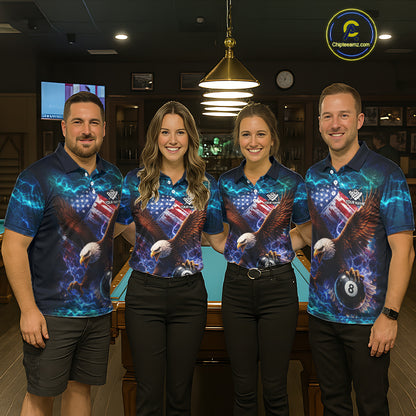 Personalized 8 Ball US Flag Eagle Lightning Billiard Shirt For Men, Patriotic Billiard Team Jersey TDM5850