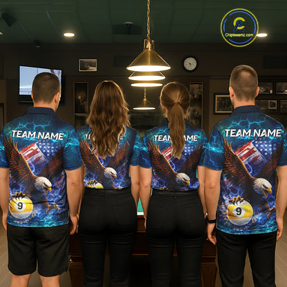 American Flag 8 & 9 Ball Eagle Lightning Billiard Shirt For Men Custom Patriotic Pool Team Jersey TDM5851