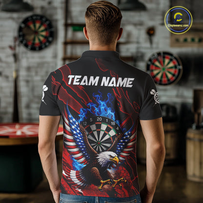 Blue Flaming Dartboard Shirt For Men Custom American Flag Eagle Darts Team Jersey Polo &1/4 Zip TDM6003