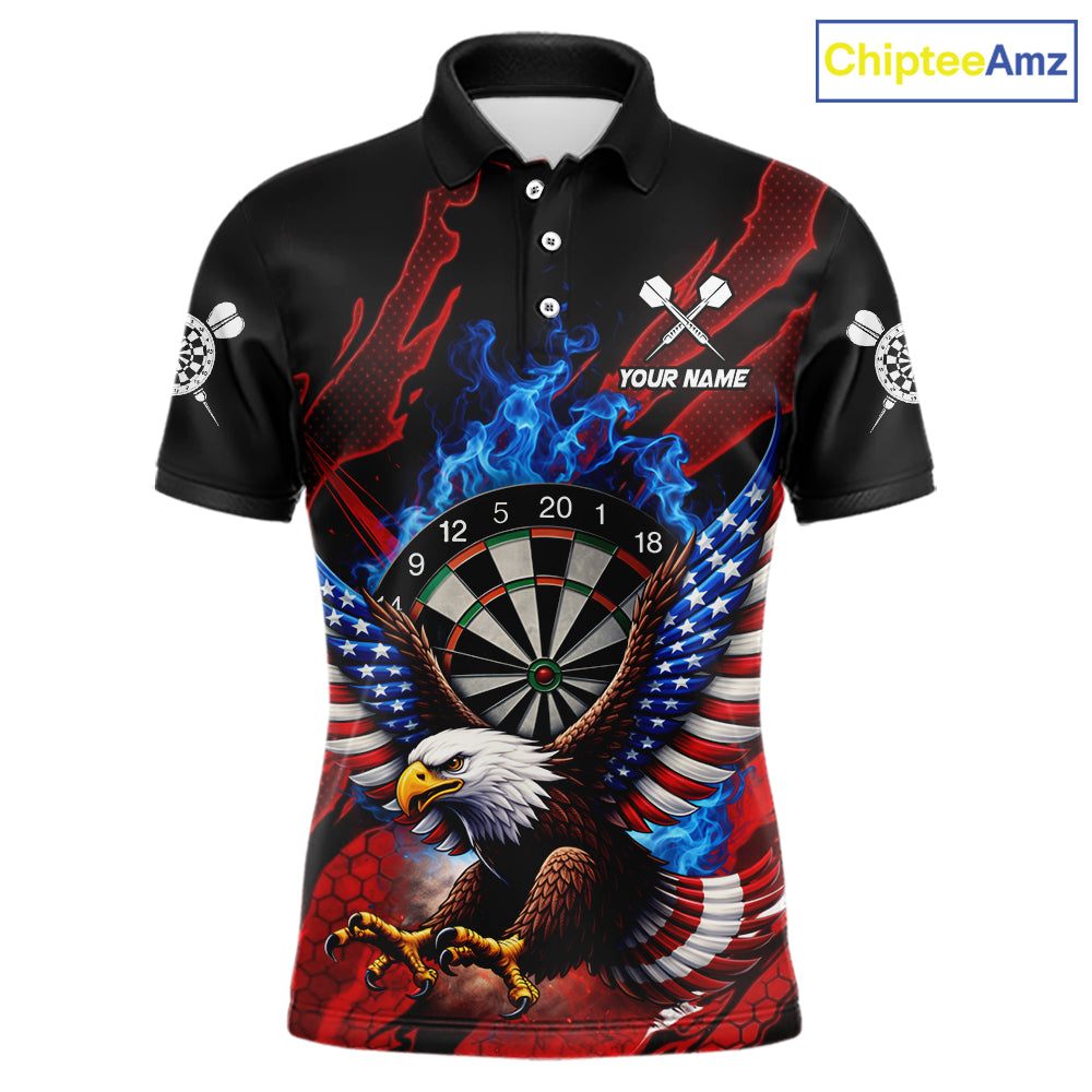 Blue Flaming Dartboard Shirt For Men Custom American Flag Eagle Darts Team Jersey Polo &1/4 Zip TDM6003