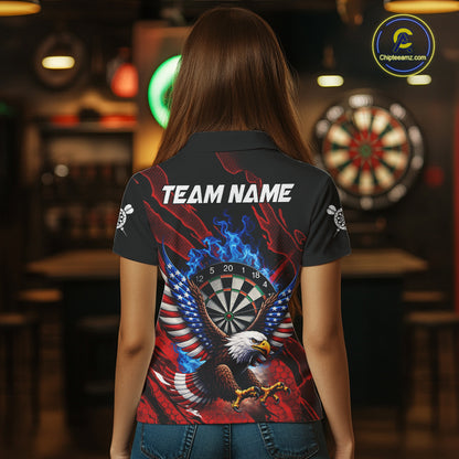 Blue Flaming Dartboard Shirt For Women Custom American Flag Eagle Darts Team Jersey Polo &1/4 Zip TDM6003