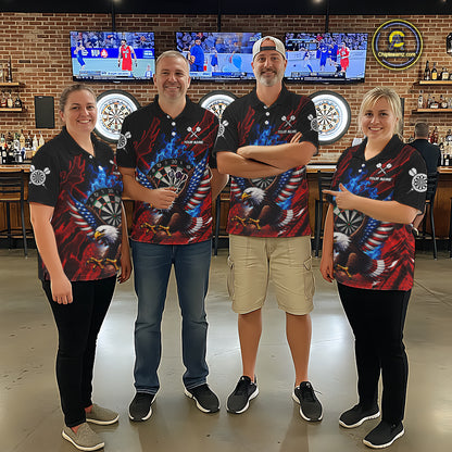 Blue Flaming Dartboard Shirt For Women Custom American Flag Eagle Darts Team Jersey Polo &1/4 Zip TDM6003