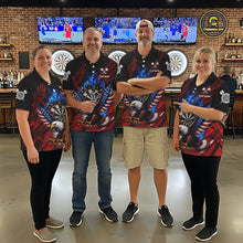 Load image into Gallery viewer, Blue Flaming Dartboard Shirt For Women Custom American Flag Eagle Darts Team Jersey Polo &amp;1/4 Zip TDM6003