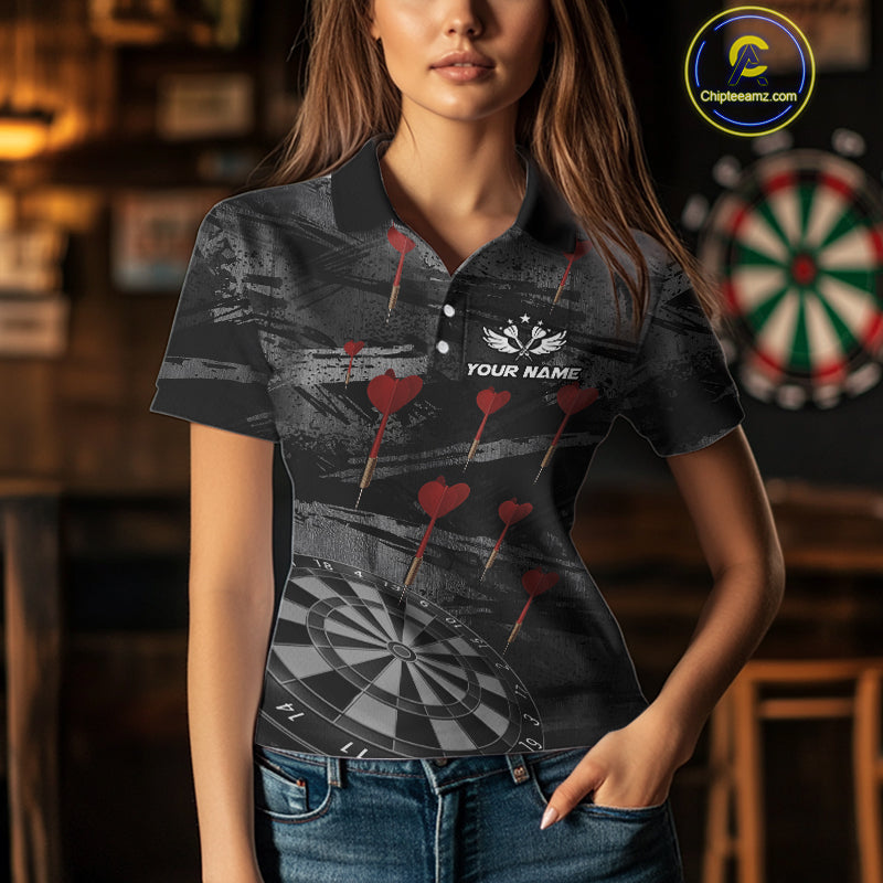 Black And Grey Grunge Dart Arrow Dart Shirts For Women Custom Dart Jerseys, Darts Team Shirts TDM3822