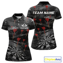 Load image into Gallery viewer, Black And Grey Grunge Dart Arrow Dart Shirts For Women Custom Dart Jerseys, Darts Team Shirts TDM3822